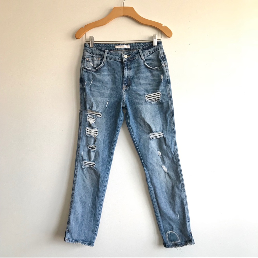 Zara Distressed Cropped Skinny Jeans